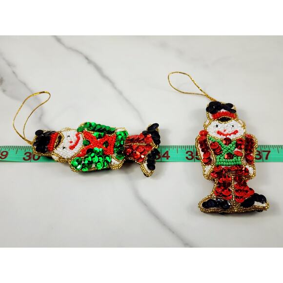 Christmas Ornament Sequins And Beaded Soldiers 4" Handmade 90's Two Sided x6 Vtg - Picture 12 of 13